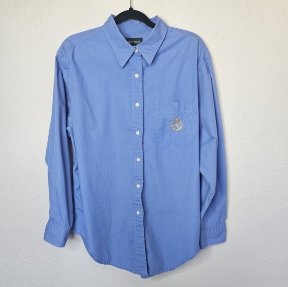Hunt Club Womens Long Sleeve Collared Button Embroidered Crest Shirt Size 16‎ - Picture 1 of 8